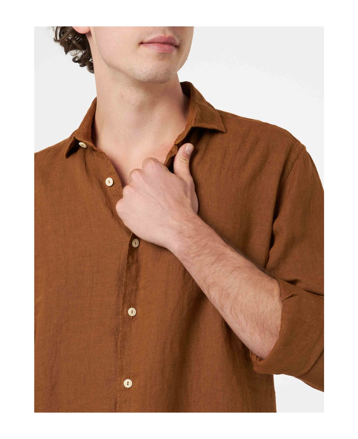 MC2 Saint Barth Man Camel Linen Shirt Pamplona - BROWN