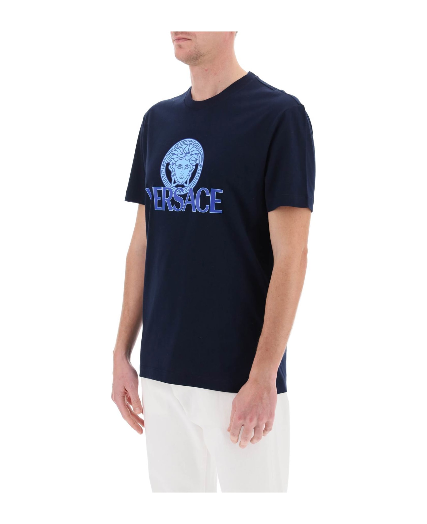 Versace Printed Cotton T-shirt - Blue シャツ