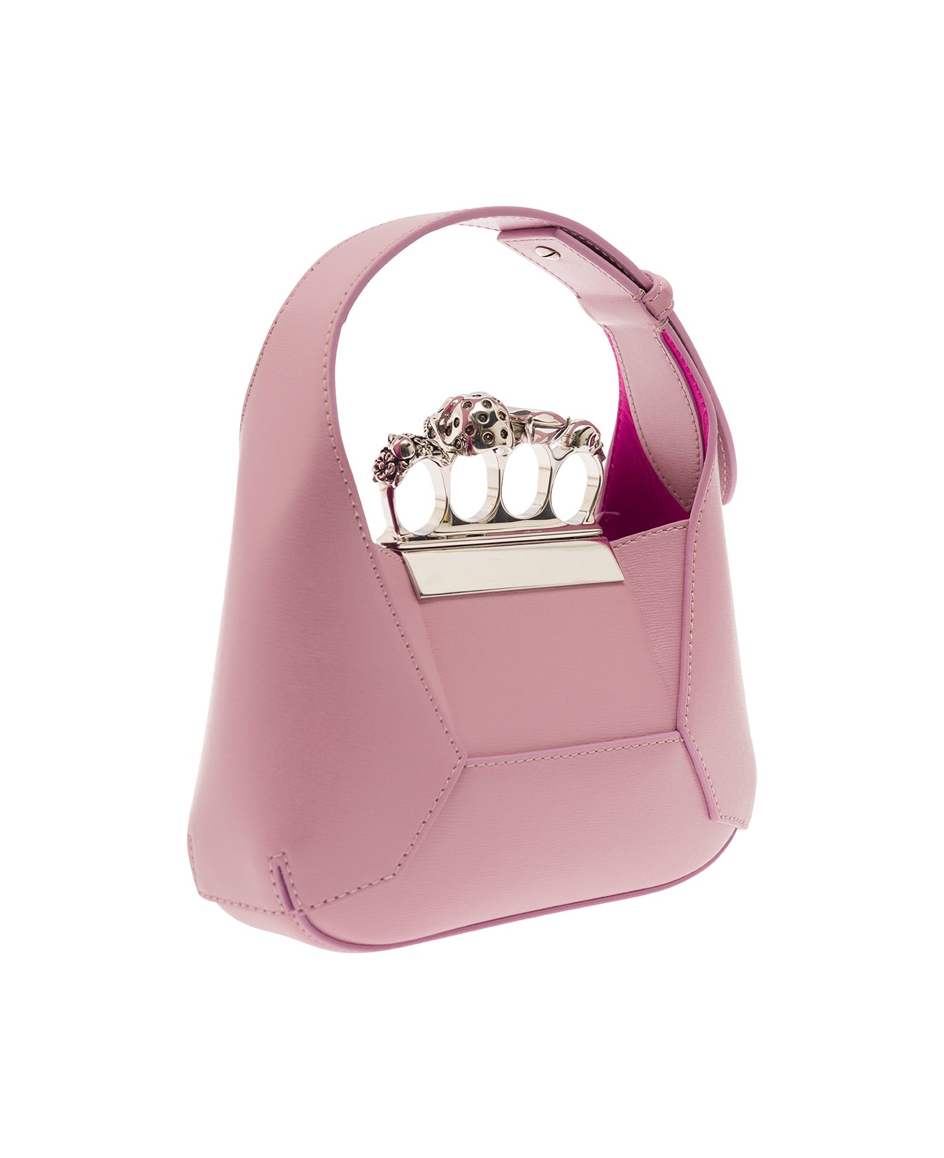 Alexander McQueen 'jewelled' Pink Hobo Bag With Four Rings Detail And Chain In Leather Woman - Pink