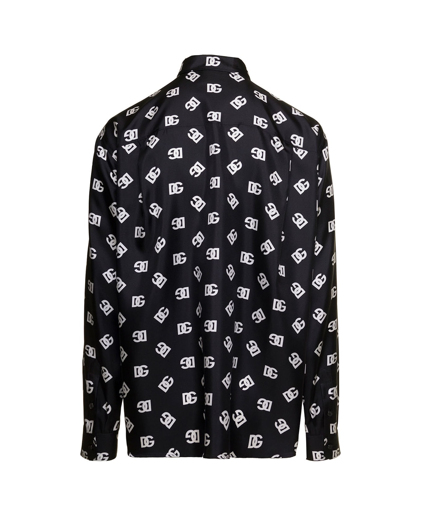 Dolce & Gabbana Black Contrasting All-over Monogram Shirt In Silk Woman Dolce & Gabbana - Black