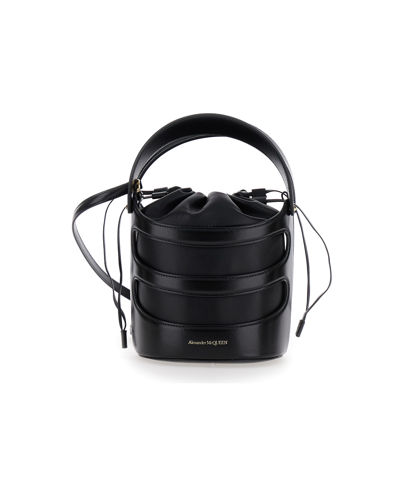 Alexander McQueen 'the Rise' Black Bucket Bag With Harness Cage In Leather Woman - Black