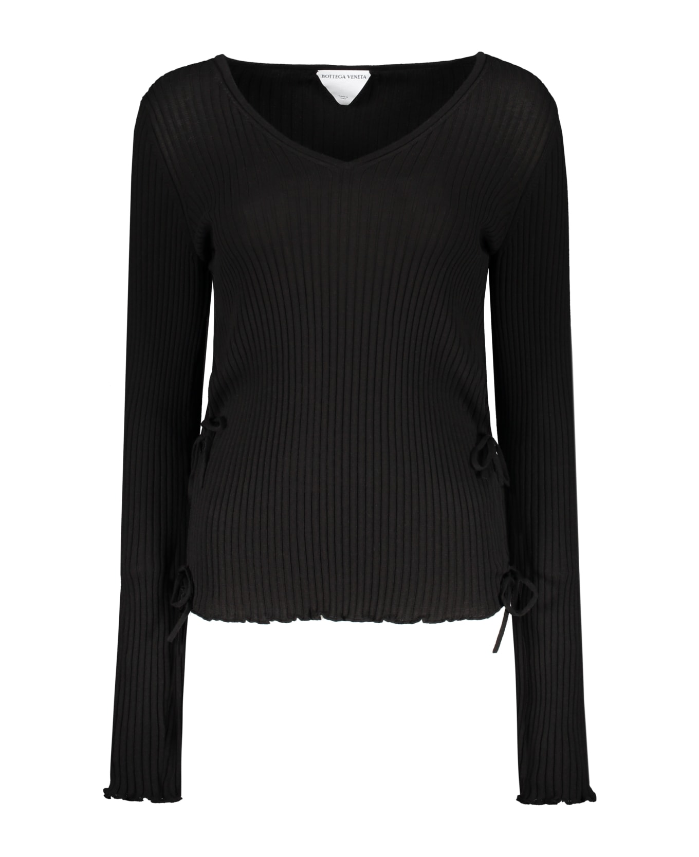 Bottega Veneta Cotton V-neck Sweater - black ニットウェア