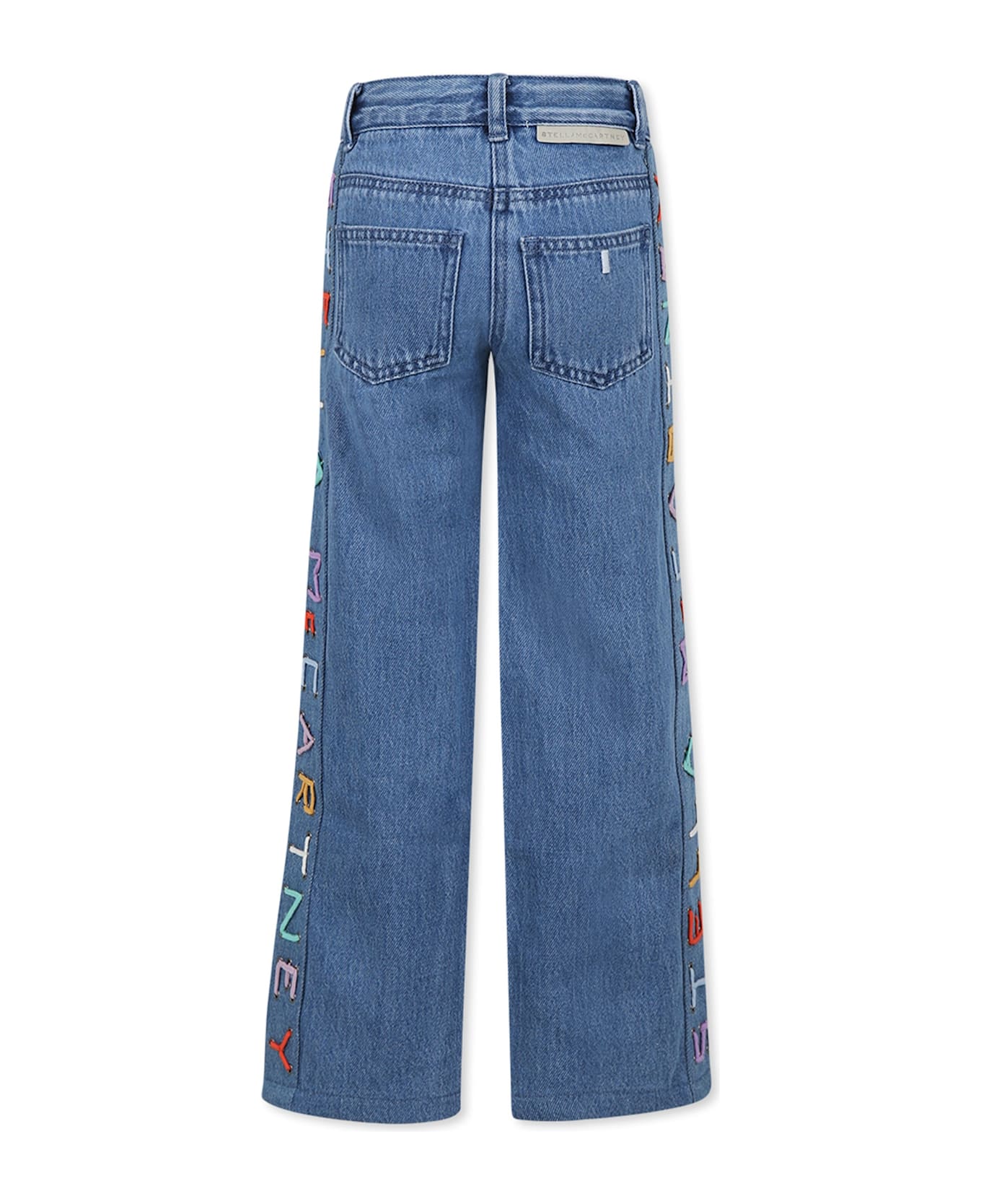 Stella McCartney Kids Blue Jeans For Girl With Multicolor Logo - Denim