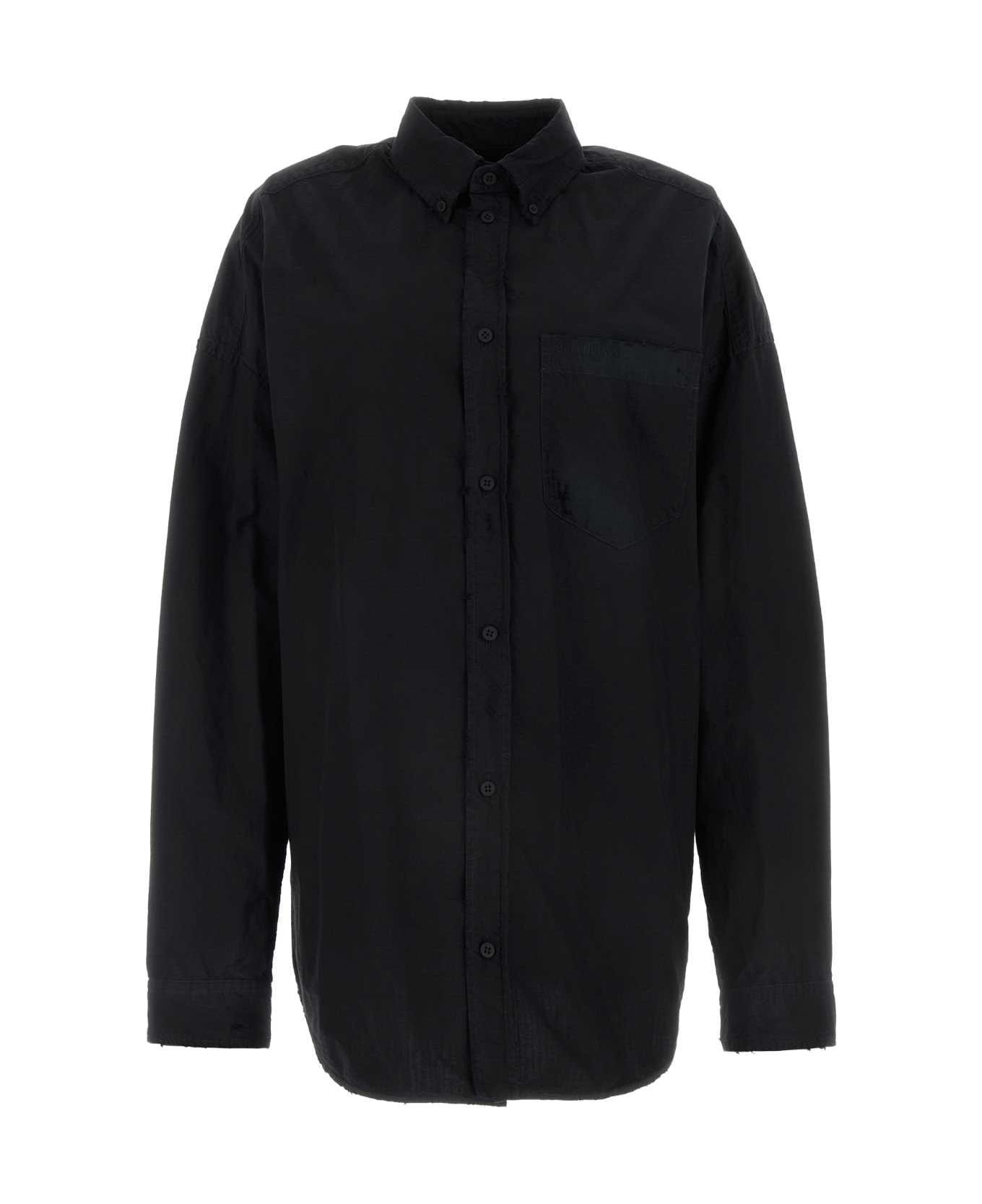 Balenciaga Black Cotton Blend Oversize Shirt - Black