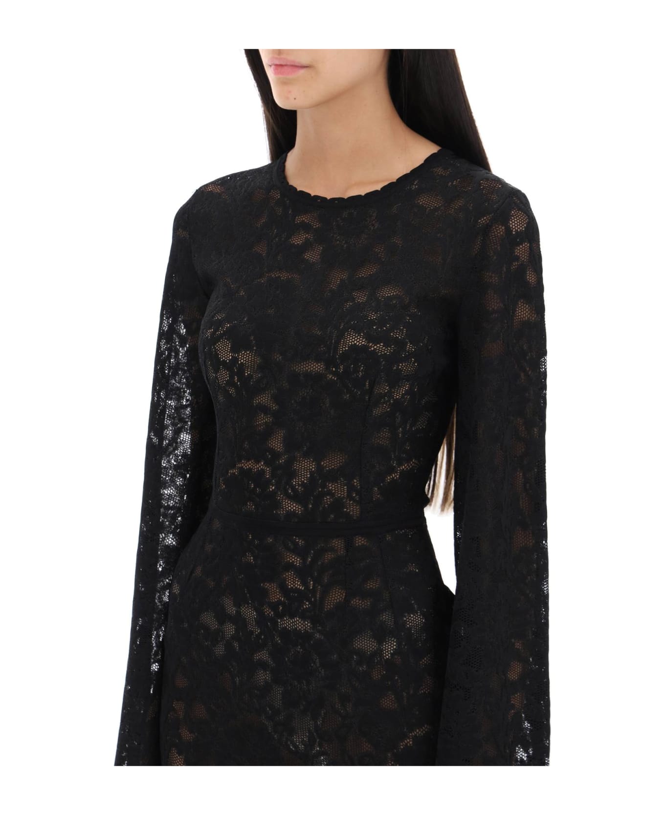 Dolce & Gabbana Mini Dress In Floral Openwork Knit - NERO (Black)
