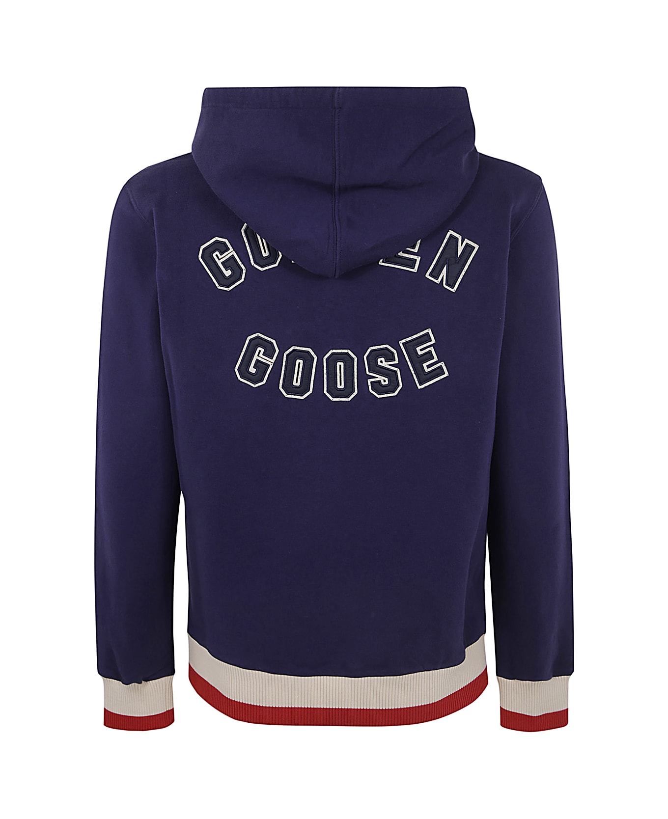 Golden Goose Journey M`s Hoodie Swatshirt With Golden Patches And Bicolour Rib - Eclipse Heritage White Urban Red