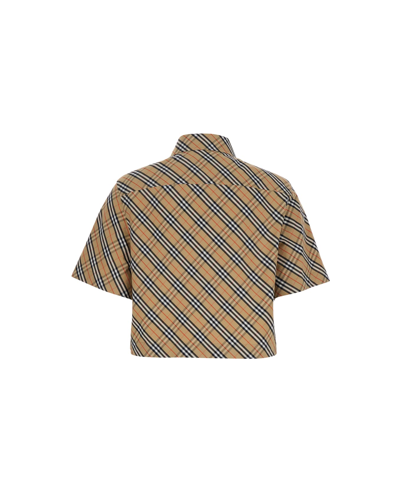 Burberry Beige Crop Shirt With All-over Check Motif In Cotton Woman - Beige