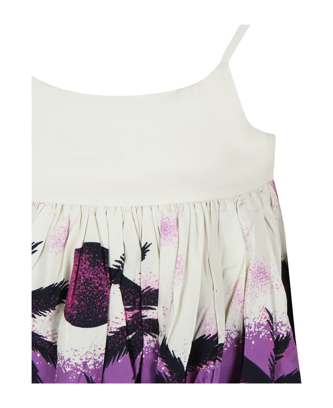 Molo Ivory Dress For Girl With Palm Print - Multicolor
