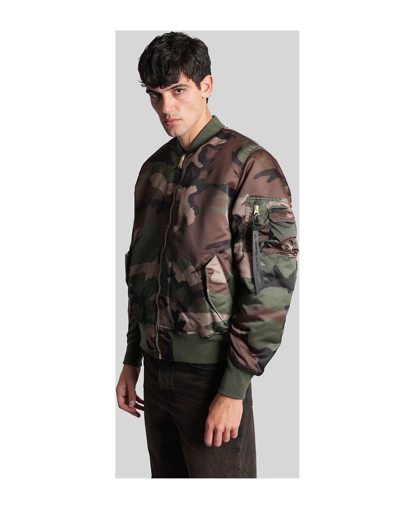 Alpha Industries Ma-1 Bomber Jacket In Camouflage Nylon - Green