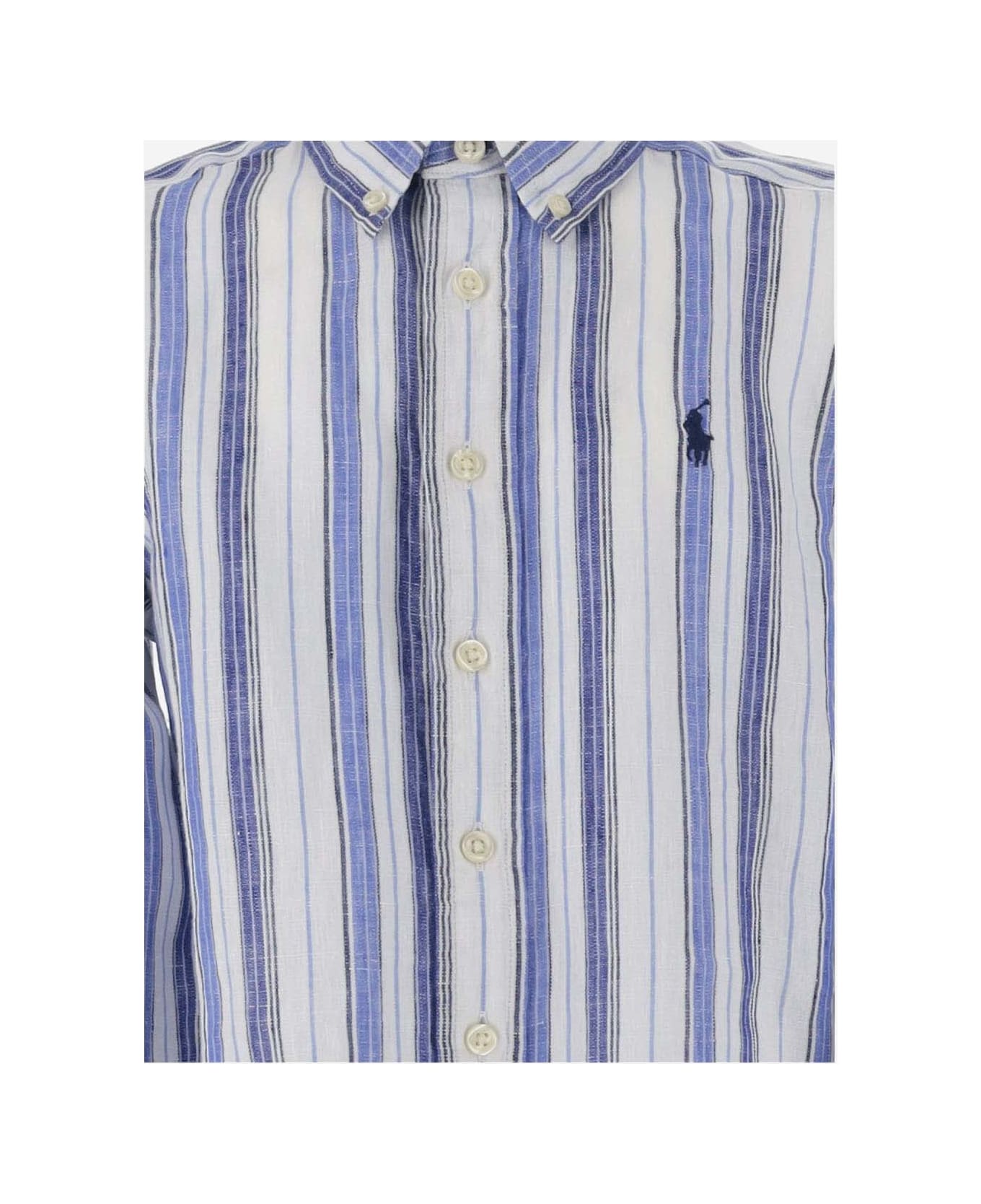 Ralph Lauren Striped Linen Logo Shirt - Blu