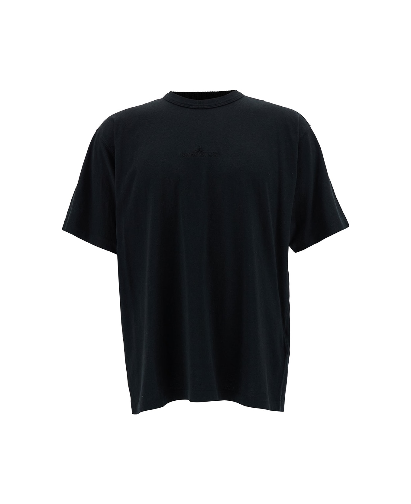 Stone Island Black Crew Neck T-shirt In Cotton Man - Black