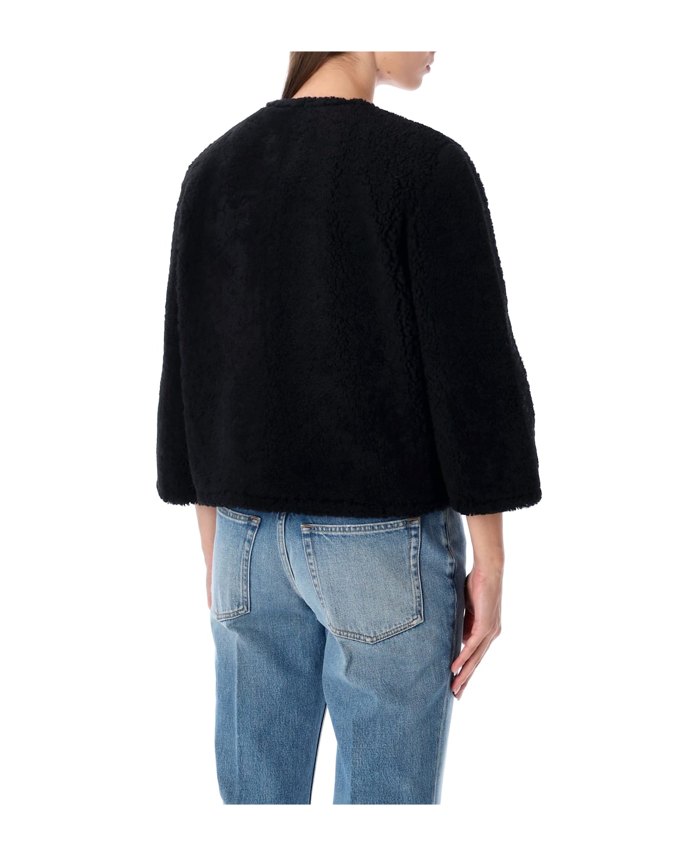 Gucci Shearling Jacket With Horsebit Details - BLACK