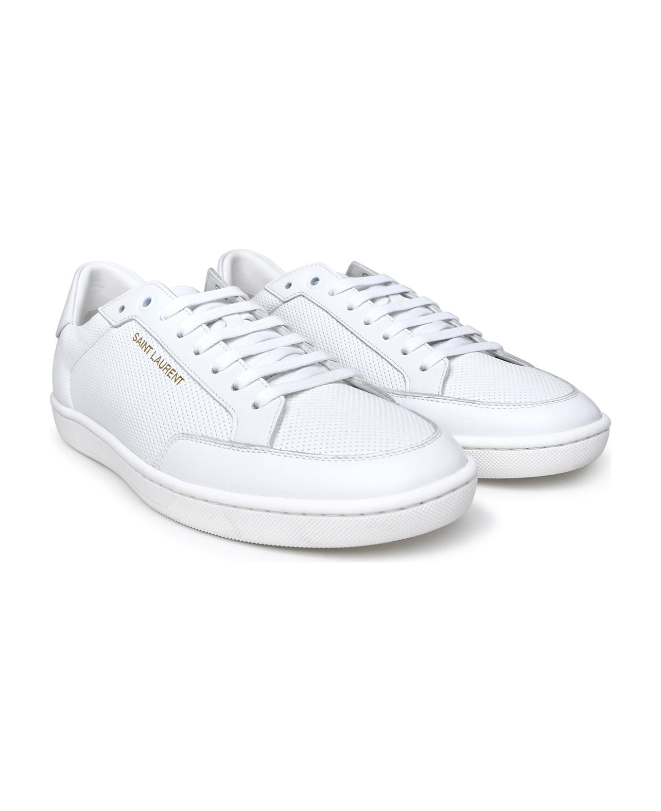 Saint Laurent Court Sneakers In White Leather - Bianco