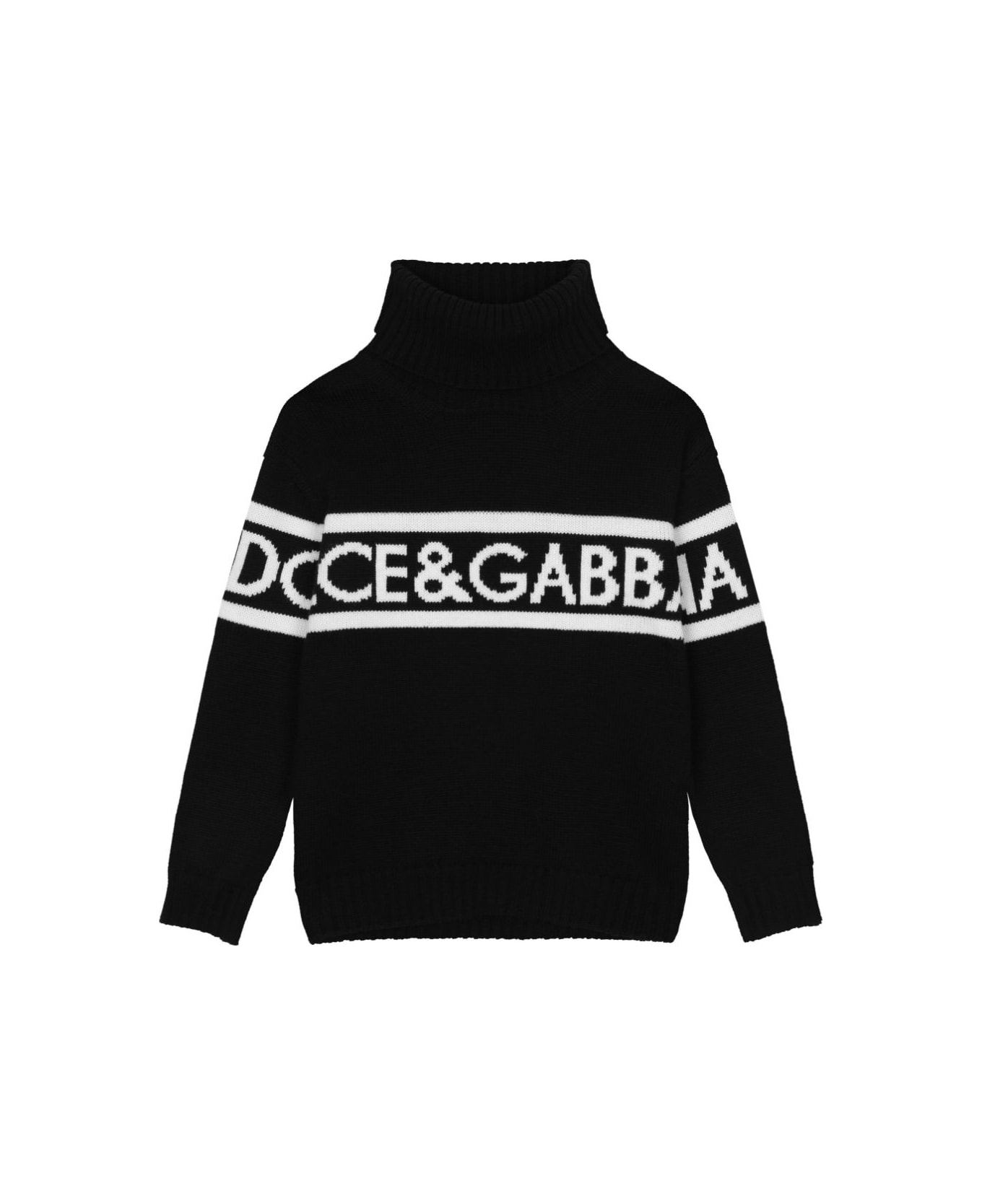 Dolce & Gabbana Pullover Nero Tema Dna In Maglia Di Lana Vergine Bambino - Nero