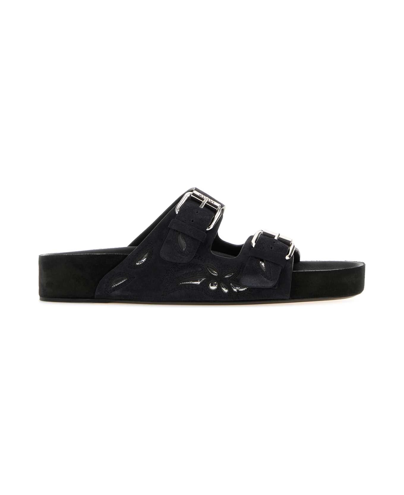 Isabel Marant Black Suede Lennyo Slippers - FADEDBLACKSILVER