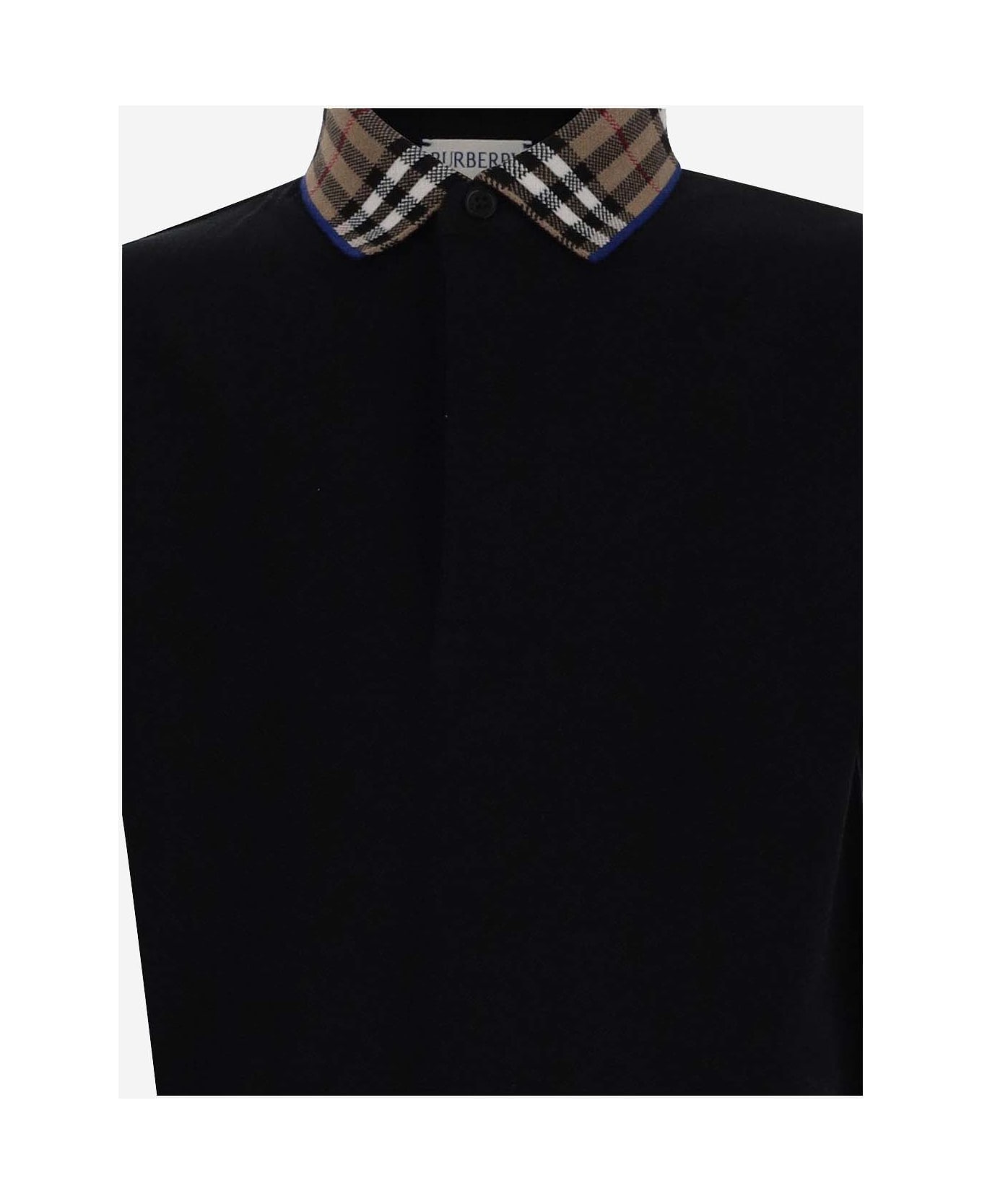 Burberry Cotton Polo Shirt With Check Pattern - Black
