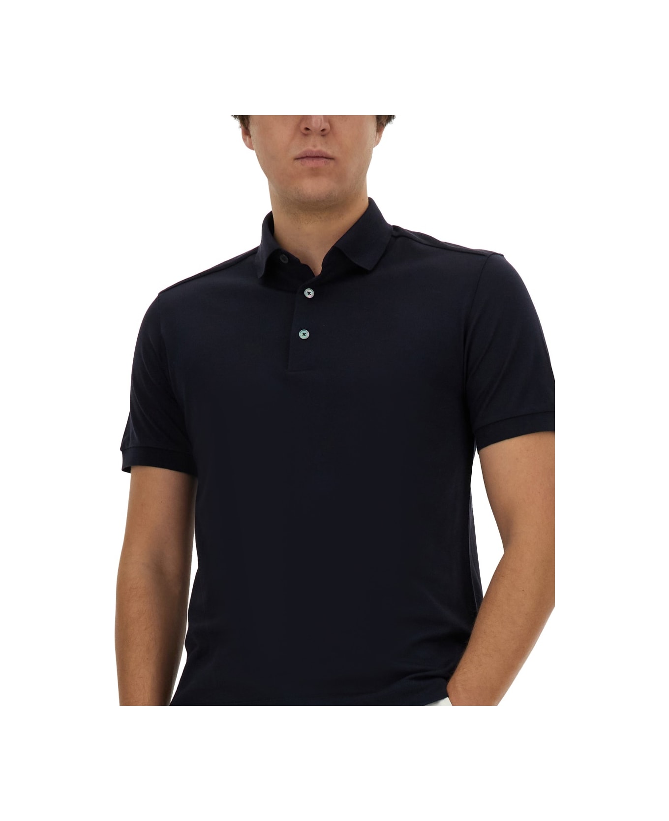 Zegna Cotton And Silk Polo Shirt - BLUE