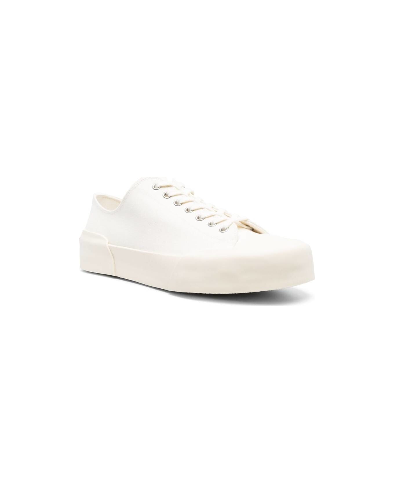 Jil Sander White Lace-up Low Top Sneakers In Canvas Man - WHITE スニーカー