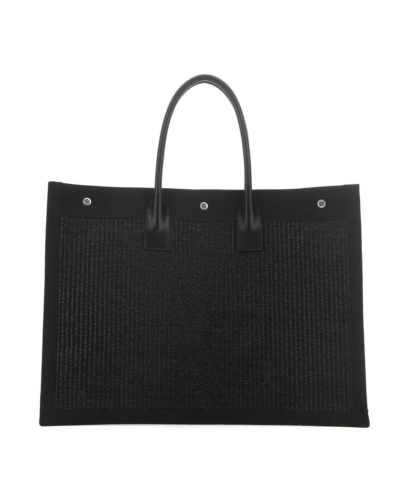 Saint Laurent Black Rafia And Canvas Rive Gauche Shopping Bag - 1050