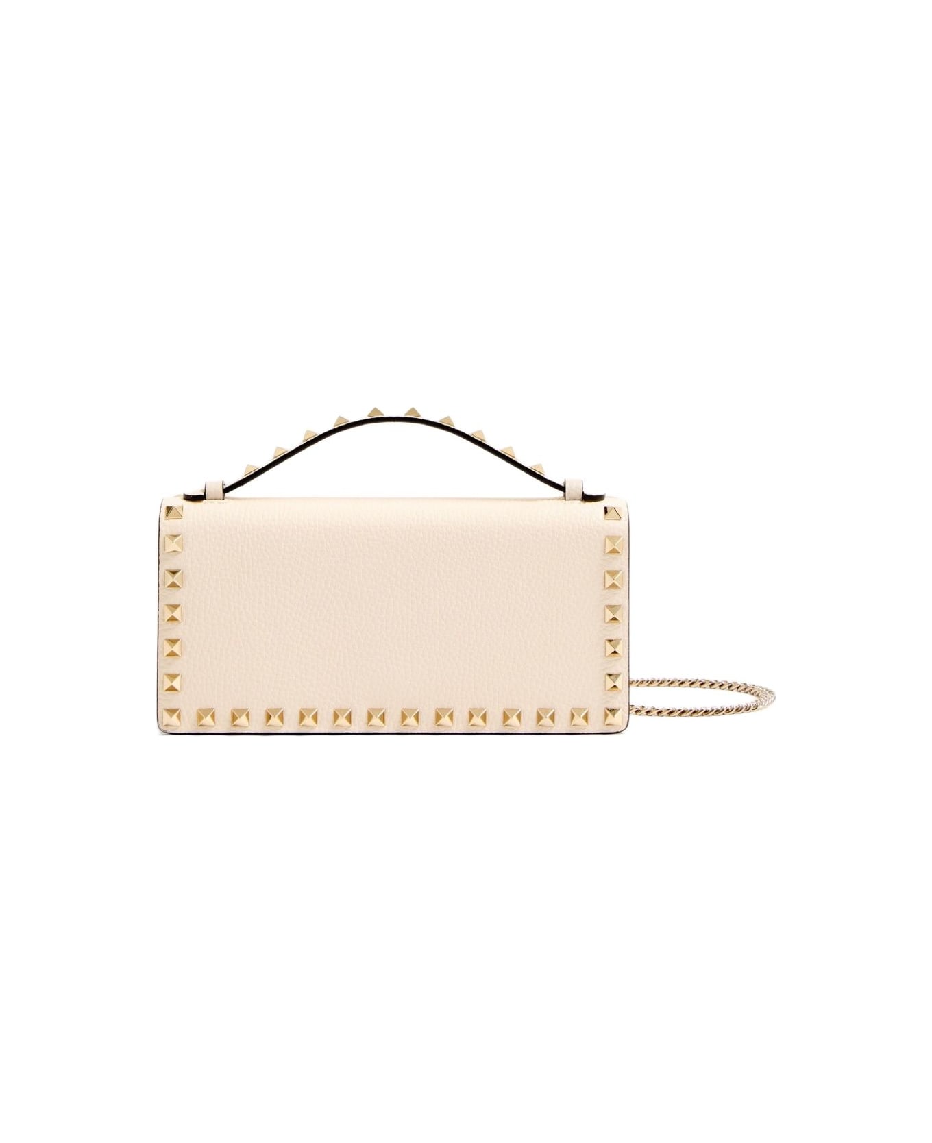 Valentino Garavani Rockstud Leather Wallet On Chain - Ivory