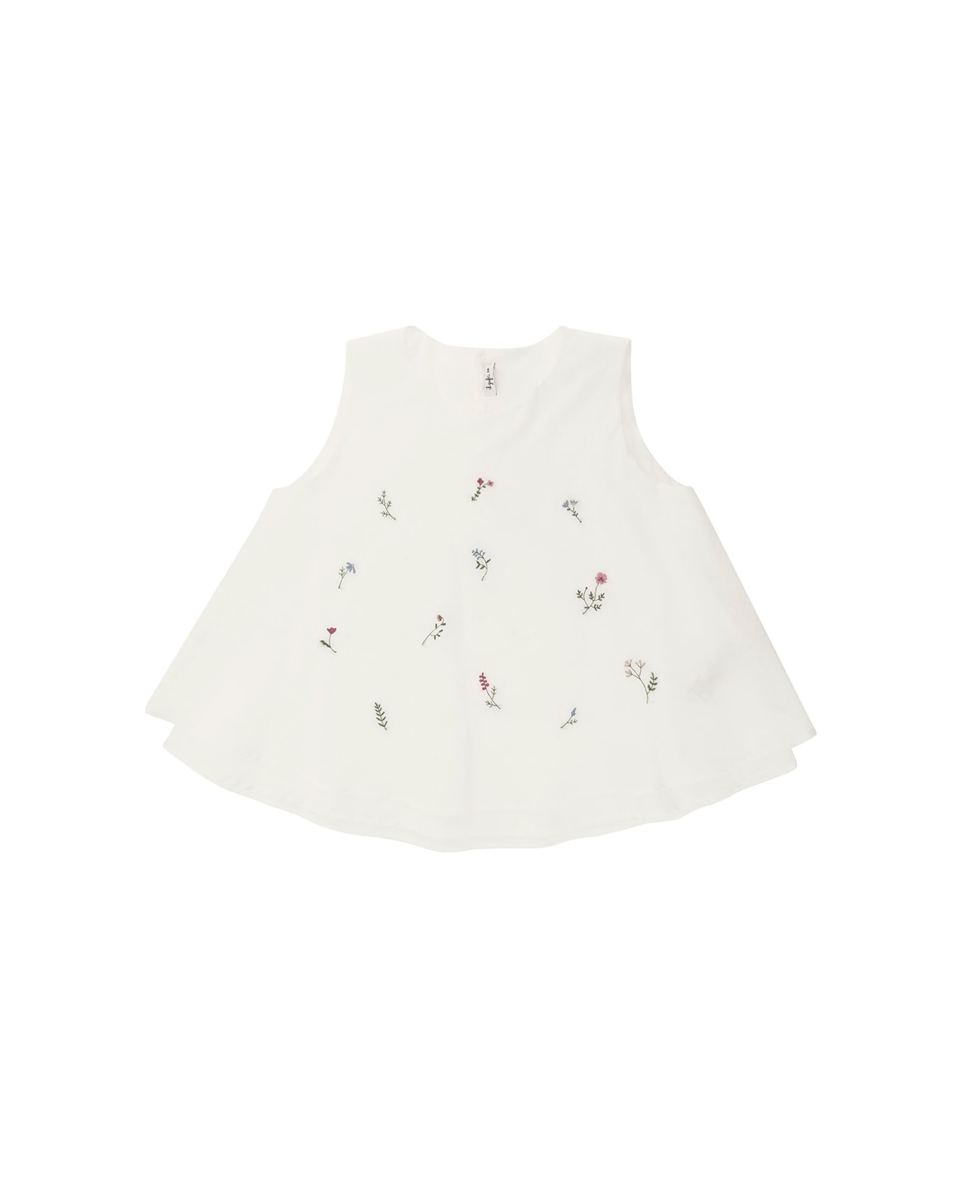 Il Gufo White Sleeveless Blouse With Flower Embroidery In Cotton Girl - White トップス