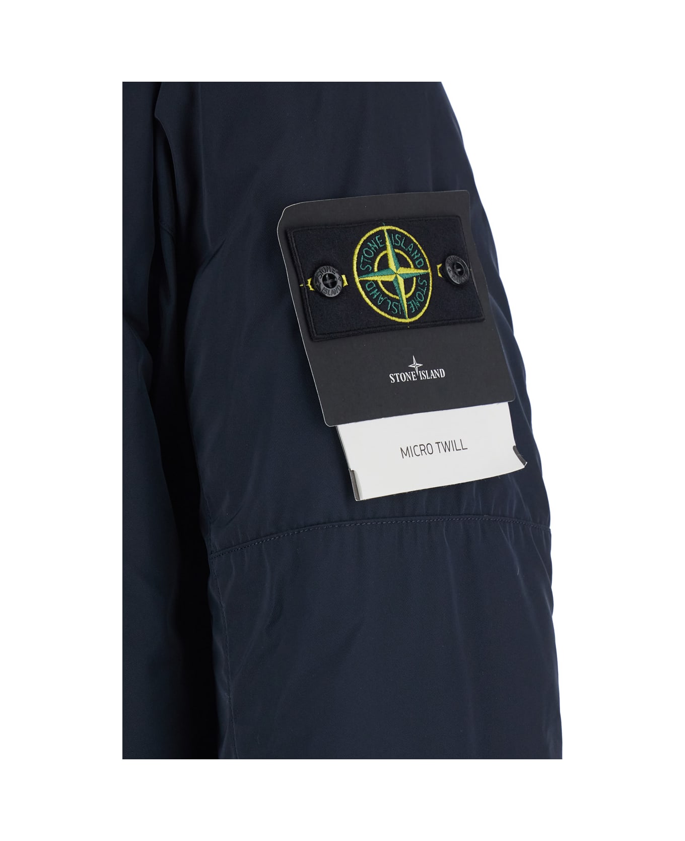 Stone Island Blue Jacket With Hood With Zip And Logo Patch On The Sleeve In Tech Fabric Man - Blu
