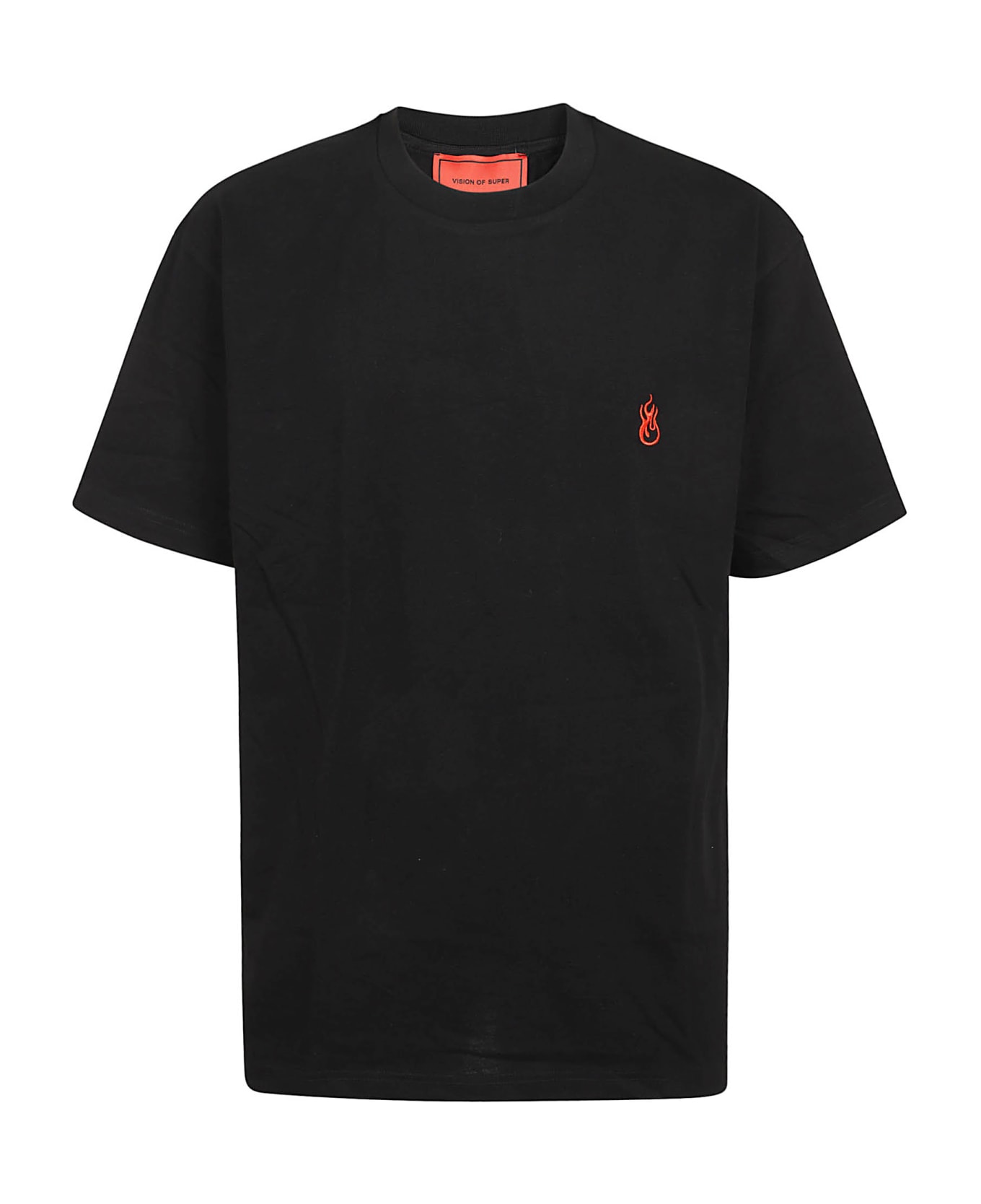 Vision of Super Black T-shirt With Flames Logo And Metal Label - Black
