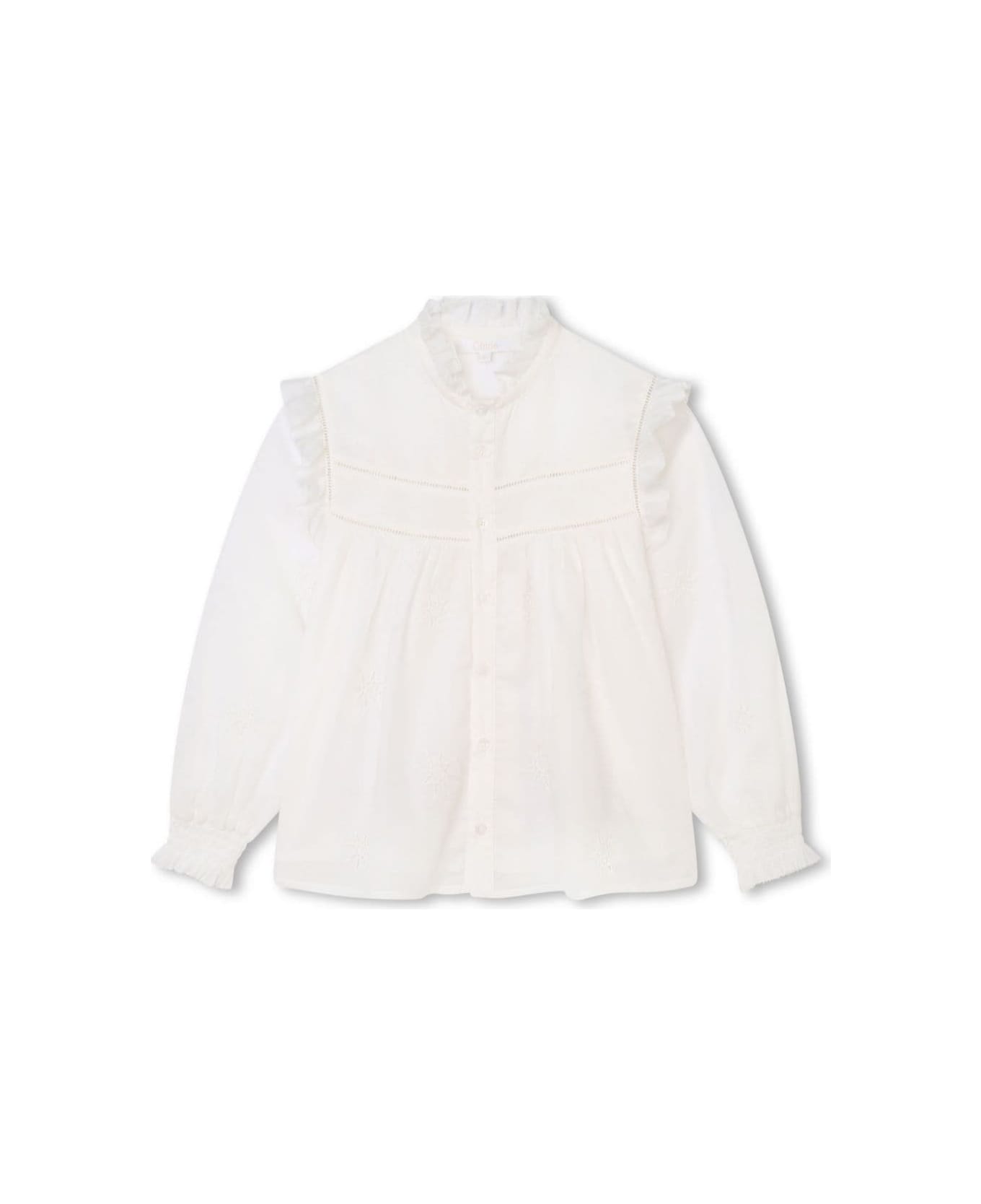 Chloé White Shirt With Stand Up Collar In Cotton Girl - White シャツ