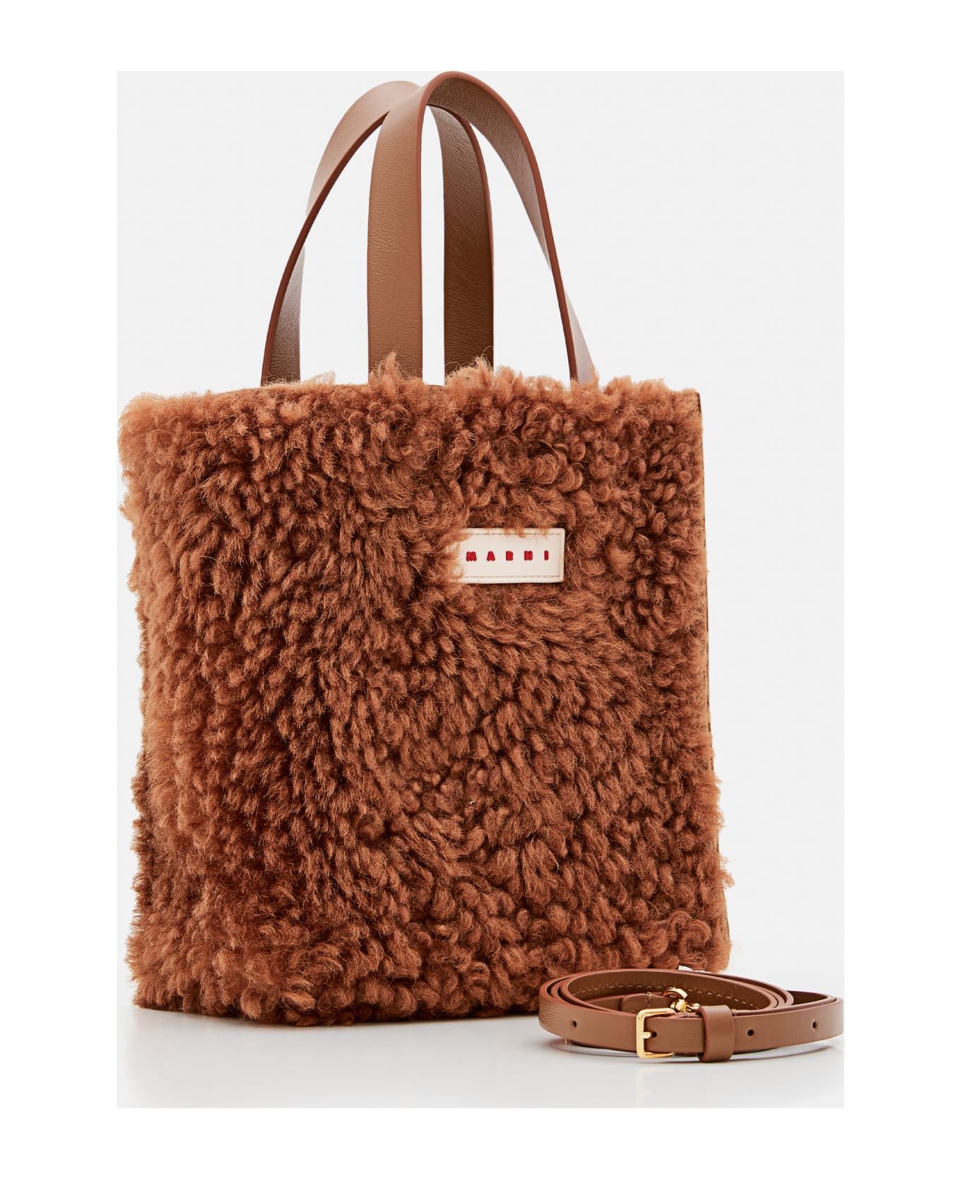 Marni Shearling Museo Soft Mini Tote Bag - Bisquit トートバッグ