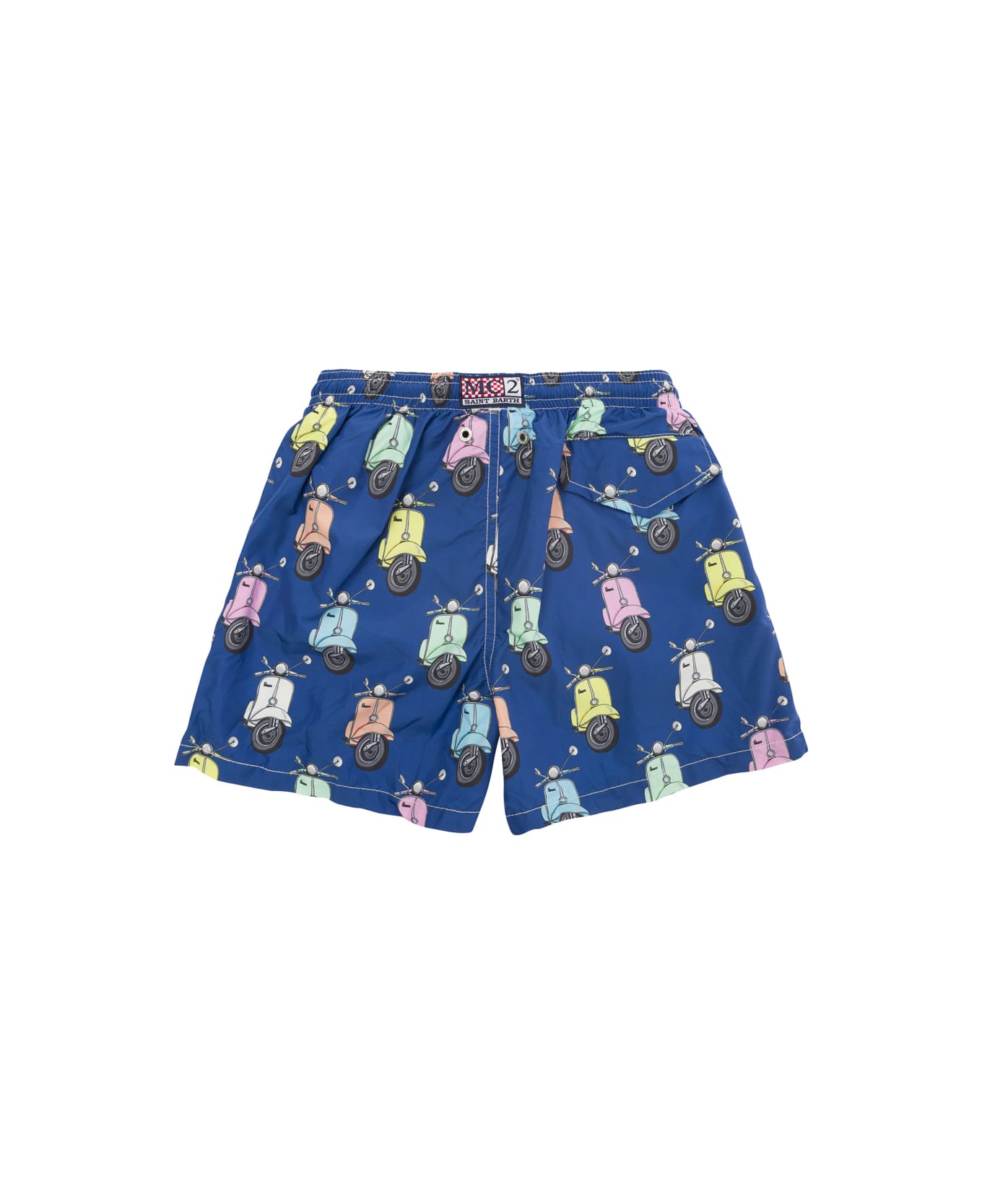 MC2 Saint Barth Multicolor Swim Shorts With All-over Vespa Print In Fabric Baby - Blu