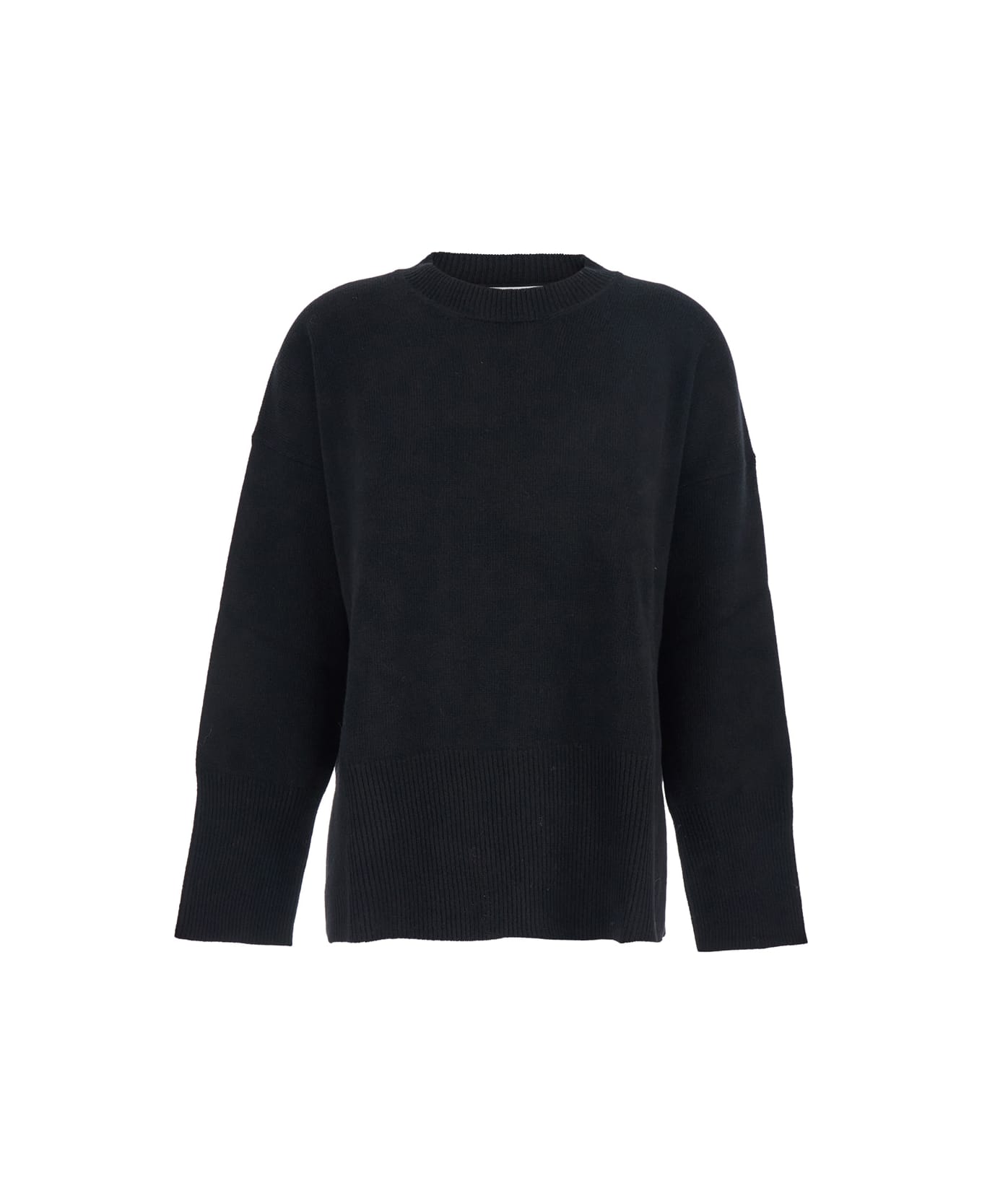 Mauro Grifoni Black Oversize Crewneck Sweater With Ribbed Trims In Cotton Woman - Black