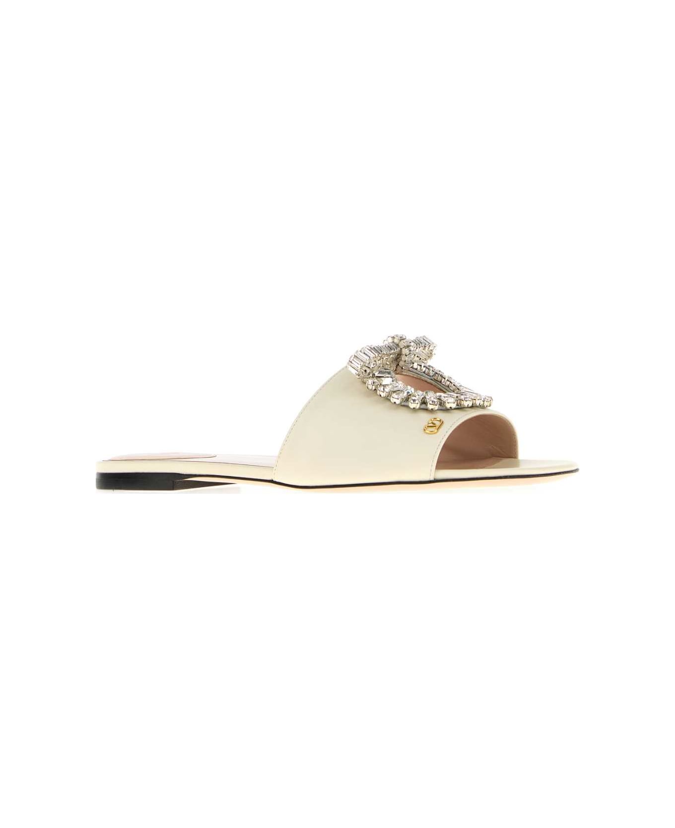 Valentino Garavani Ivory Leather Slippers - IVORYCRYSTAL