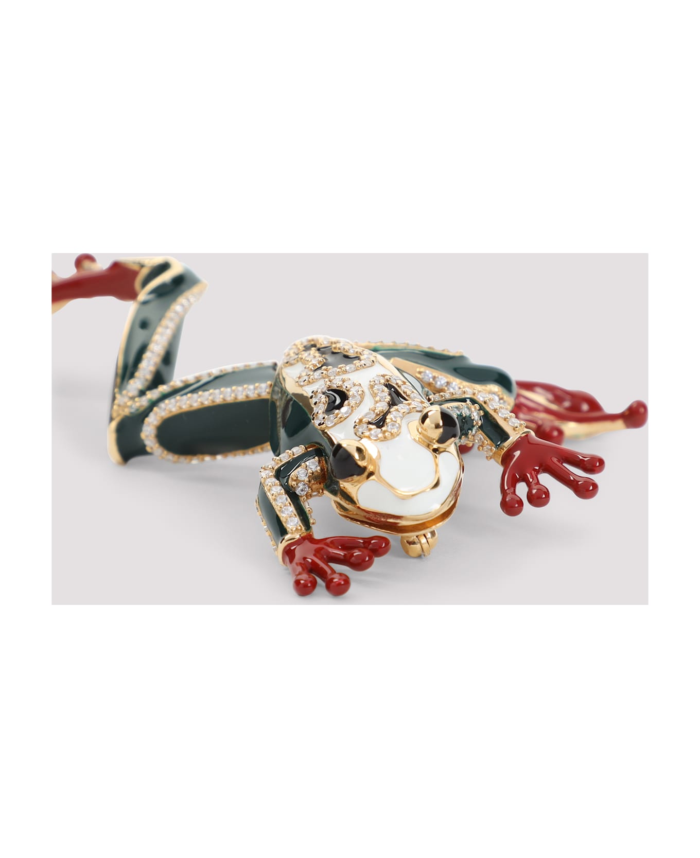 Bottega Veneta Frog Silver Brooch - White Dsrk Green
