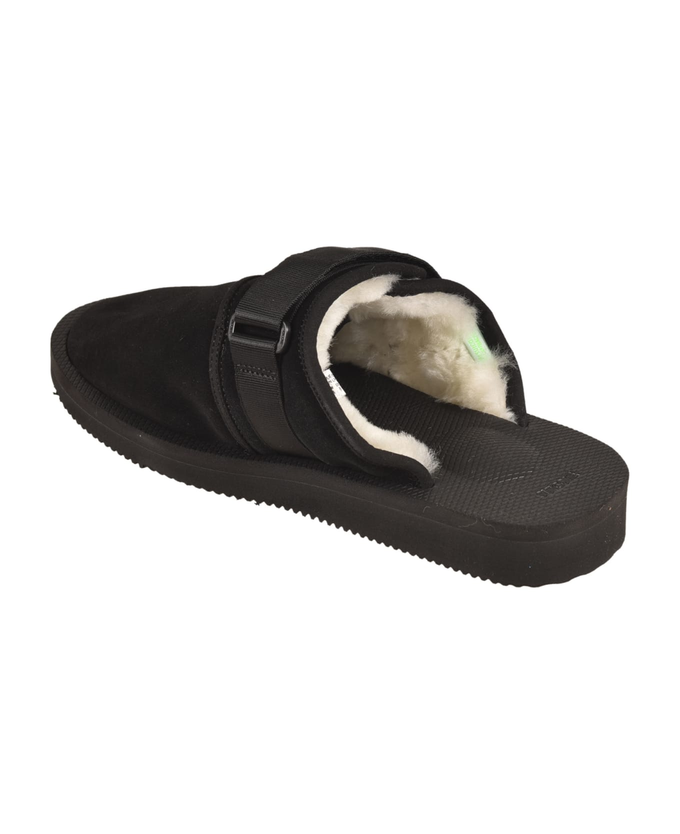 SUICOKE Fur Applique Side Strap Sandals - Black