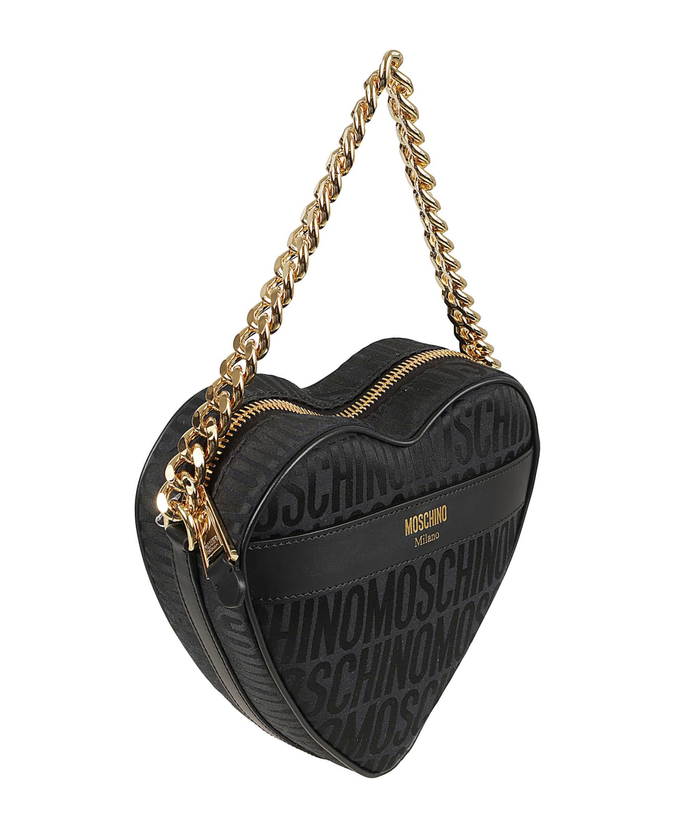 Moschino Jacquard Logo Heart Shoulder Bag - Black