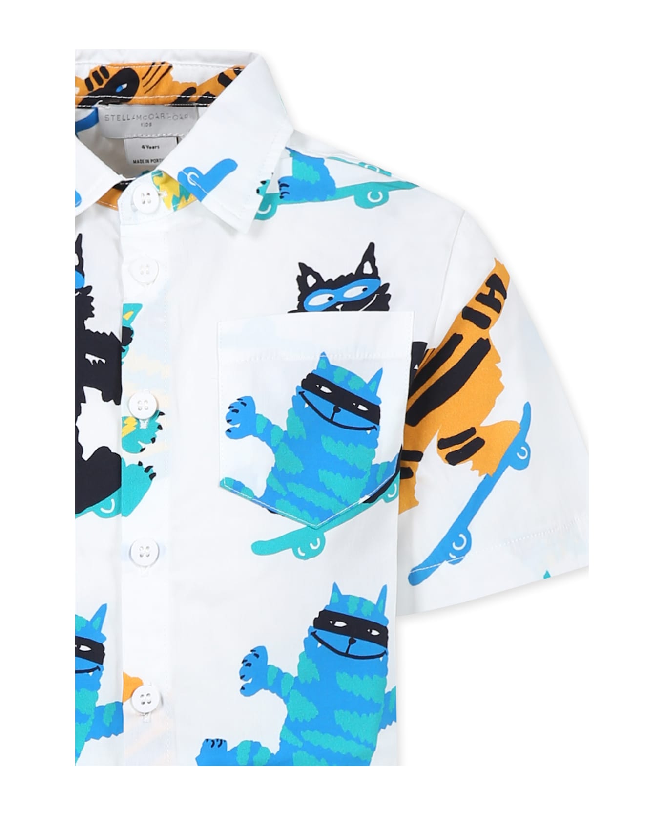 Stella McCartney Kids White Shirt For Boy With Cats - White