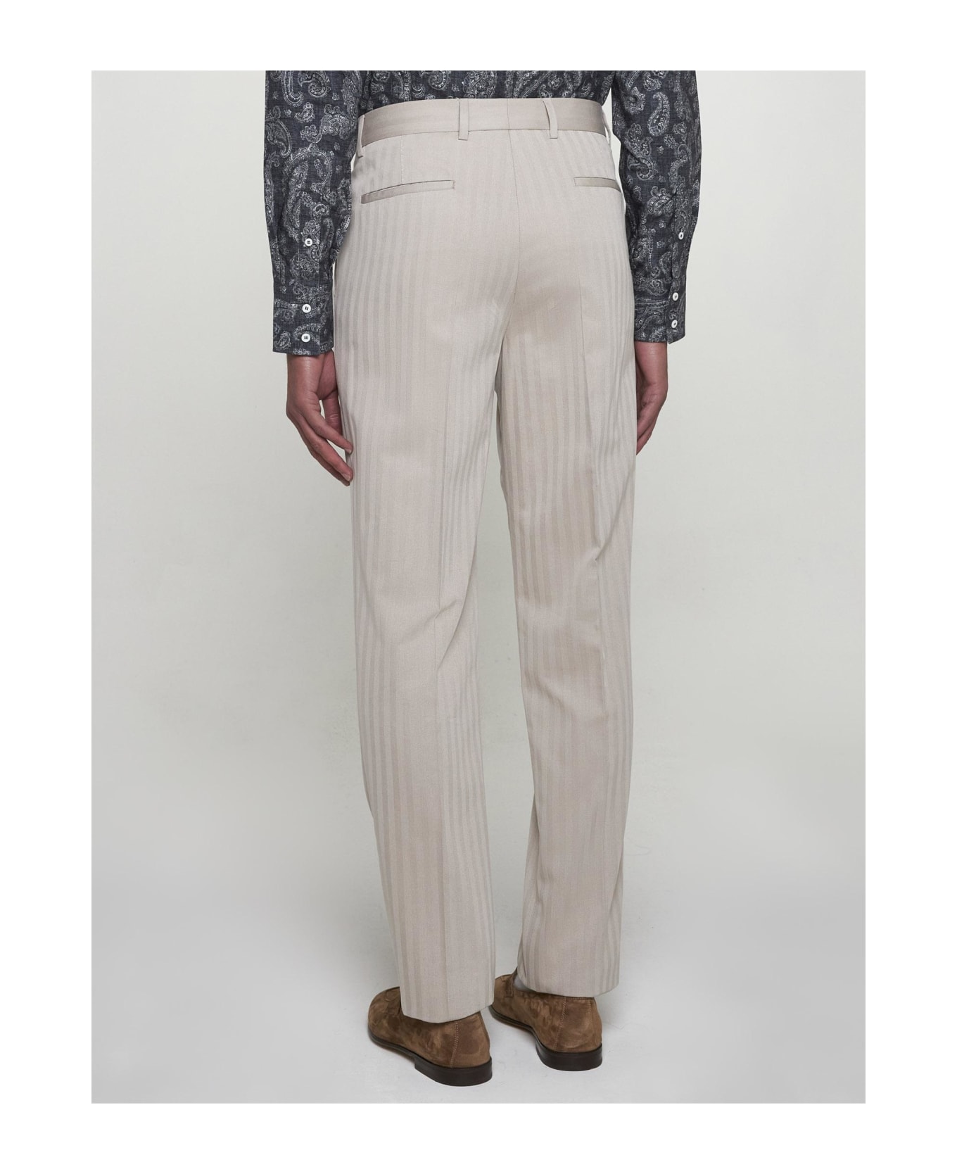 Brunello Cucinelli Cotton And Silk Trousers - Sand ボトムス