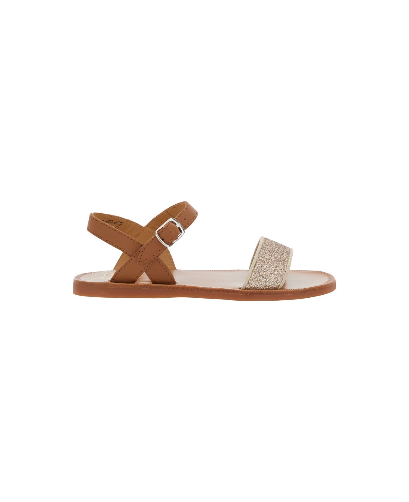 Pom d
Api 
plagette
 Brown Sandals With Open Toe And Glitter Detail In Leather Girl - Brown