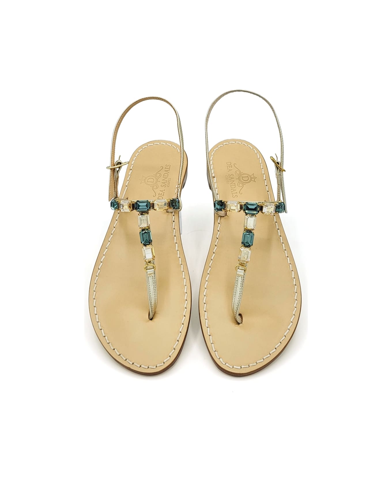 Dea Sandals Sibilla Green Amber Jewel Sandals - platinum gold laminated, petrol, amber