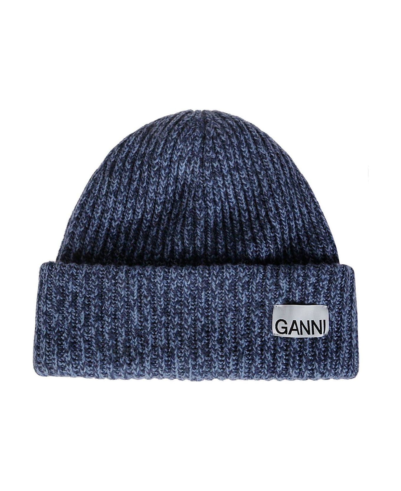 Phantom Dark Grey Fitted Wool Rib Knit Beanie | GANNI US