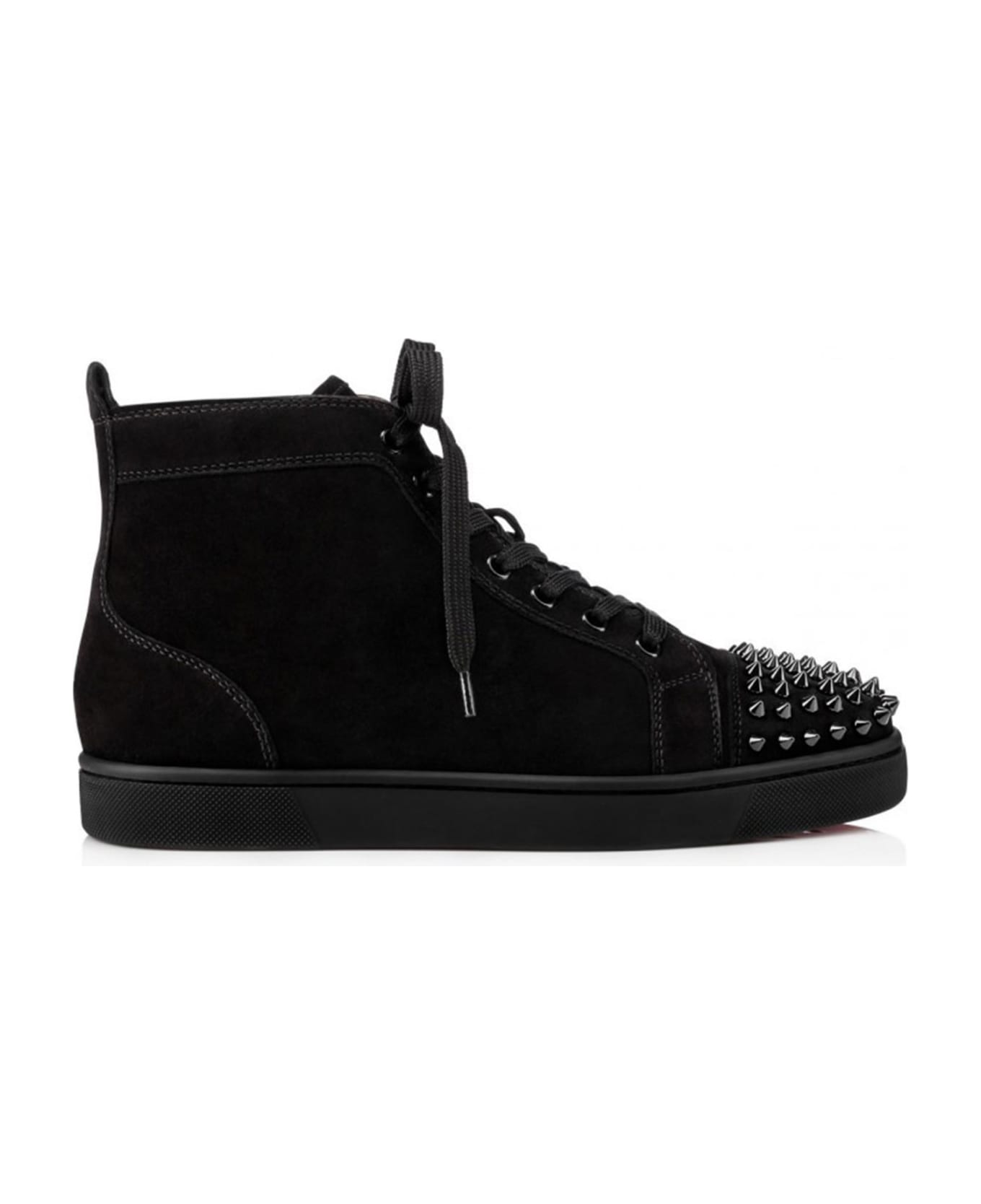 Christian Louboutin High-top Sneakers In Suede With Spikes - Black/black/bk
