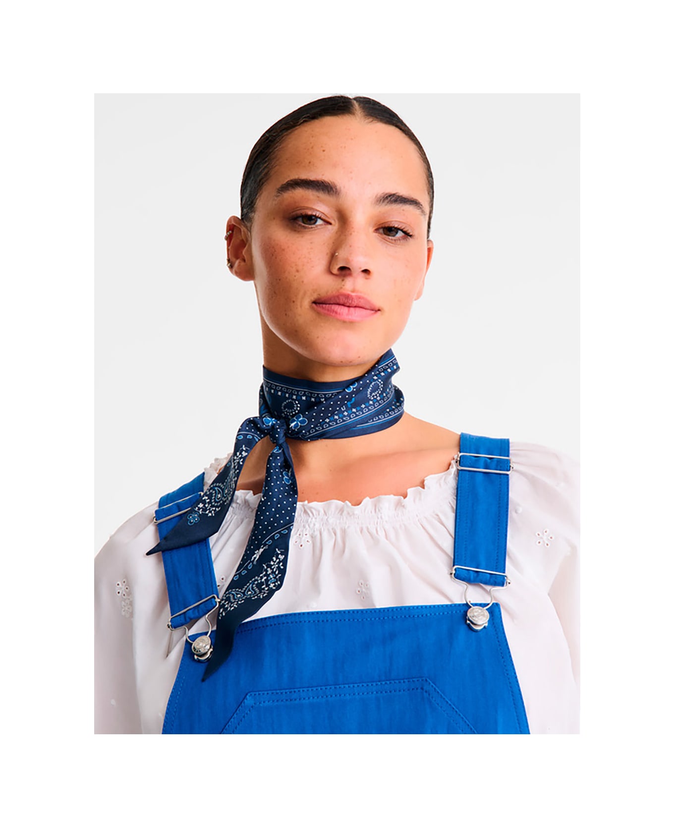 Longchamp Blue Scarf With All-over Bandana Print In Silk Woman - Blu