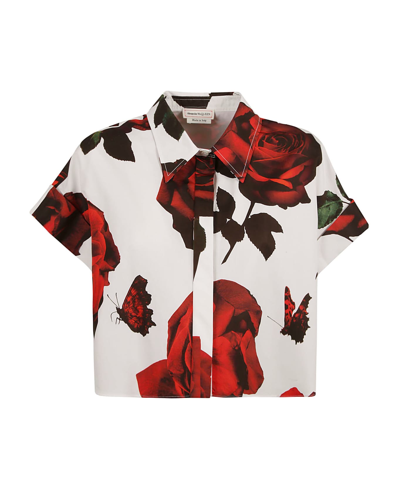 Alexander McQueen Floral Cropped Oversize Shirt - Optical White