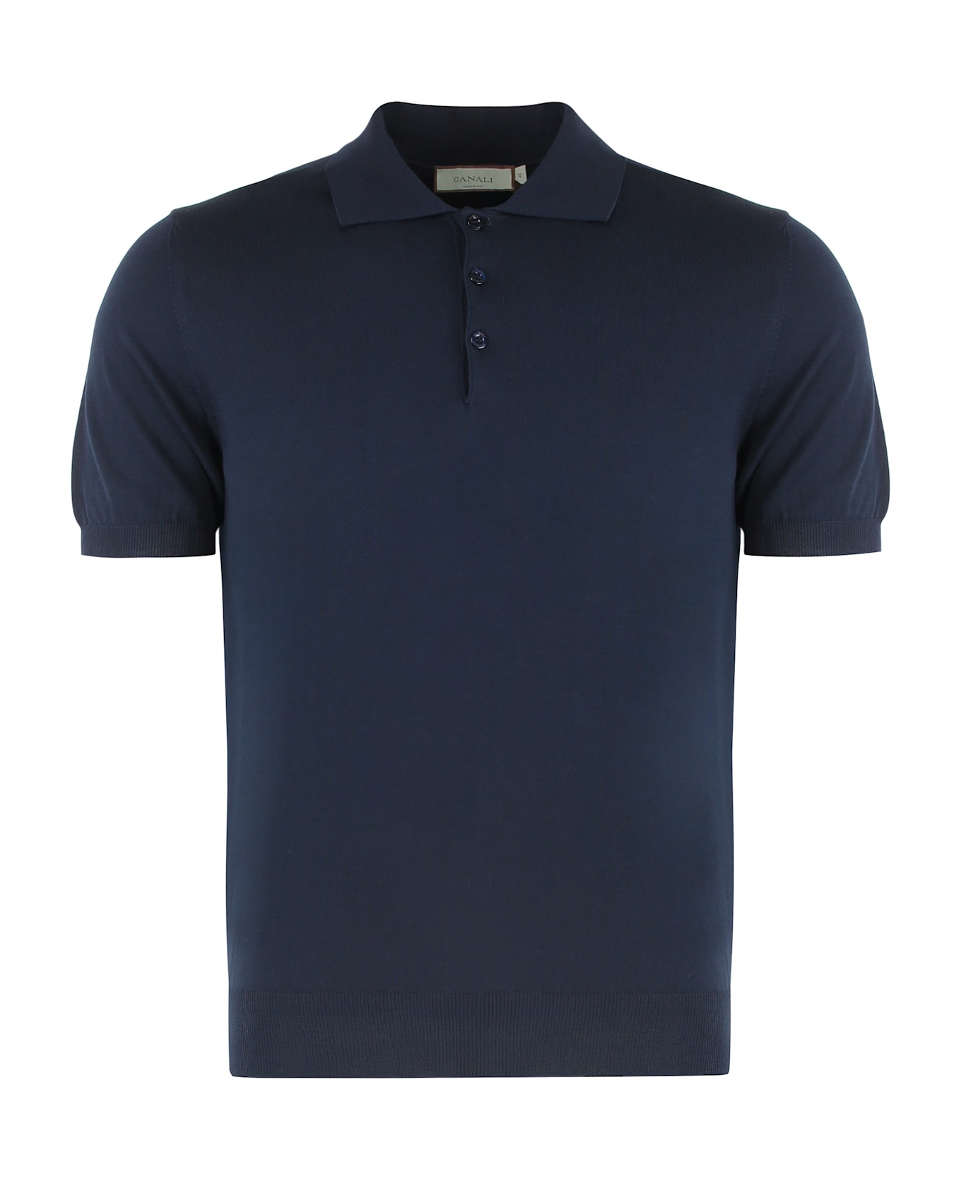Canali Knitted Cotton Polo Shirt - blue