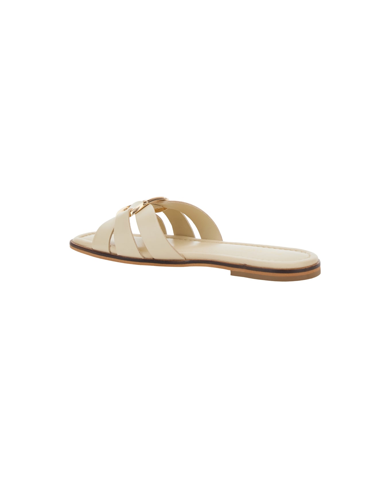 TwinSet Beige Sandals With Logo Plaque On The Front And Square Toe In Leather Woman - Cream