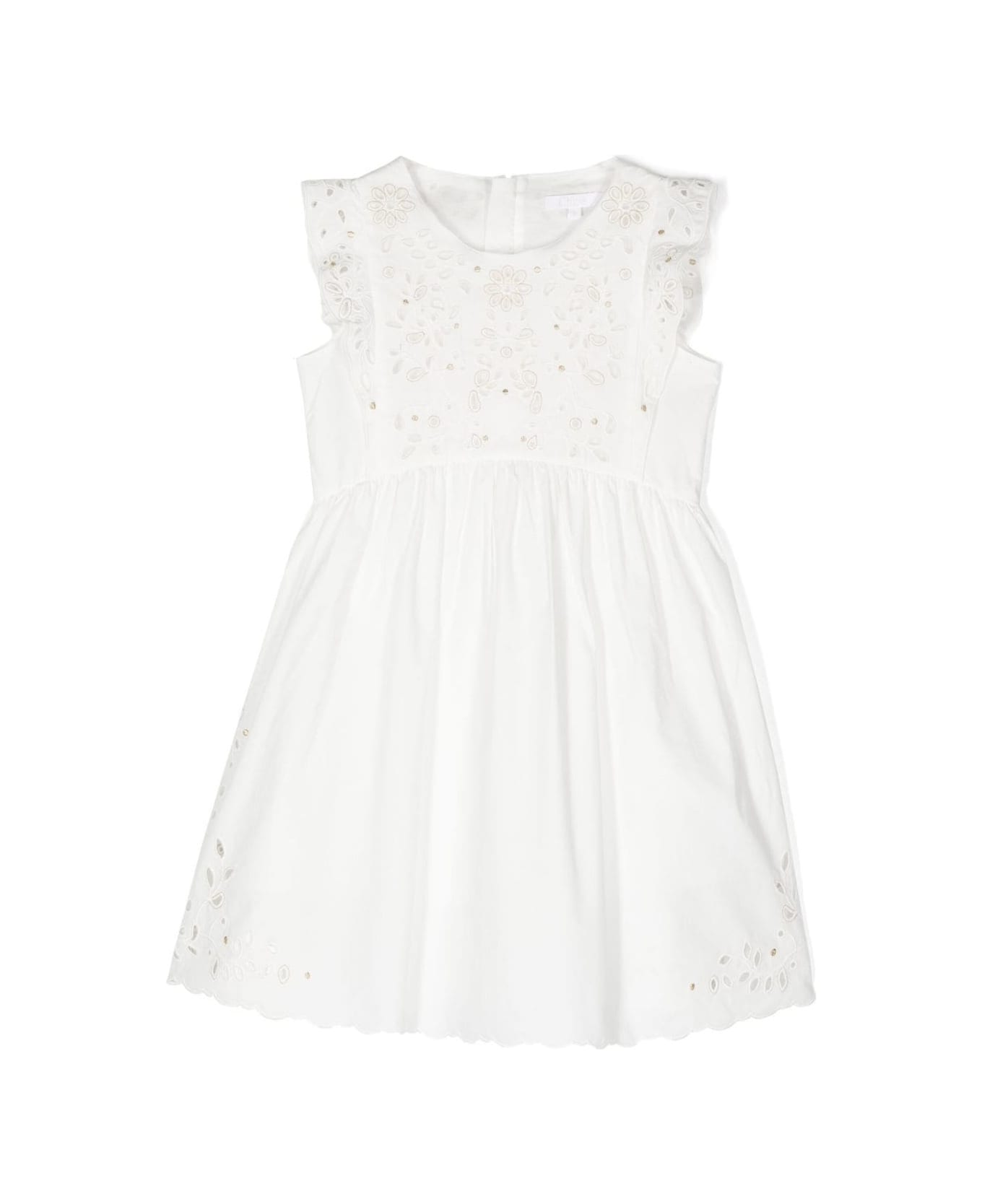 Chloé White Sleeveless Dress With Floreal Embroidery In Cotton Girl - White