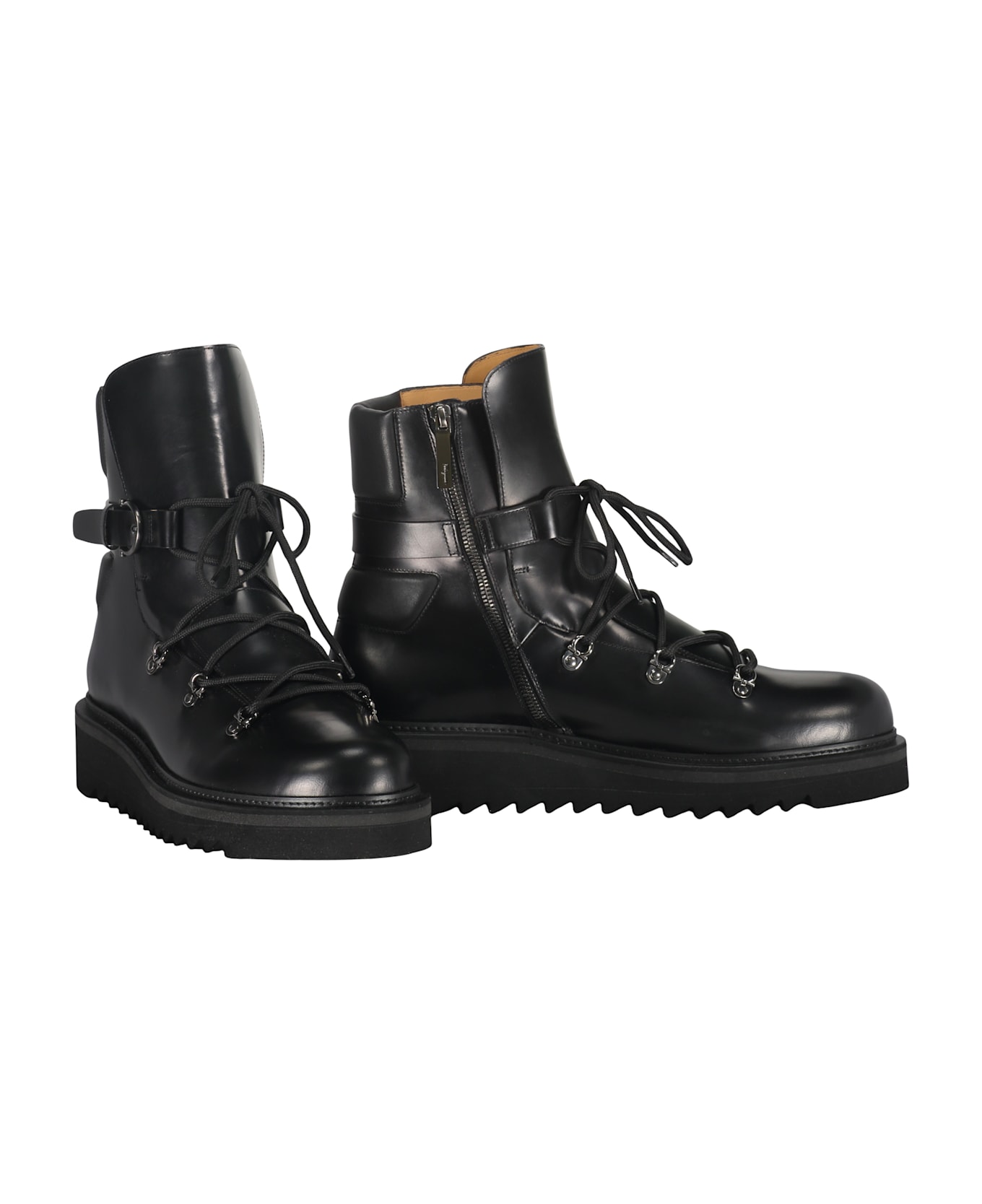 Ferragamo Leather Lace-up Boots - black