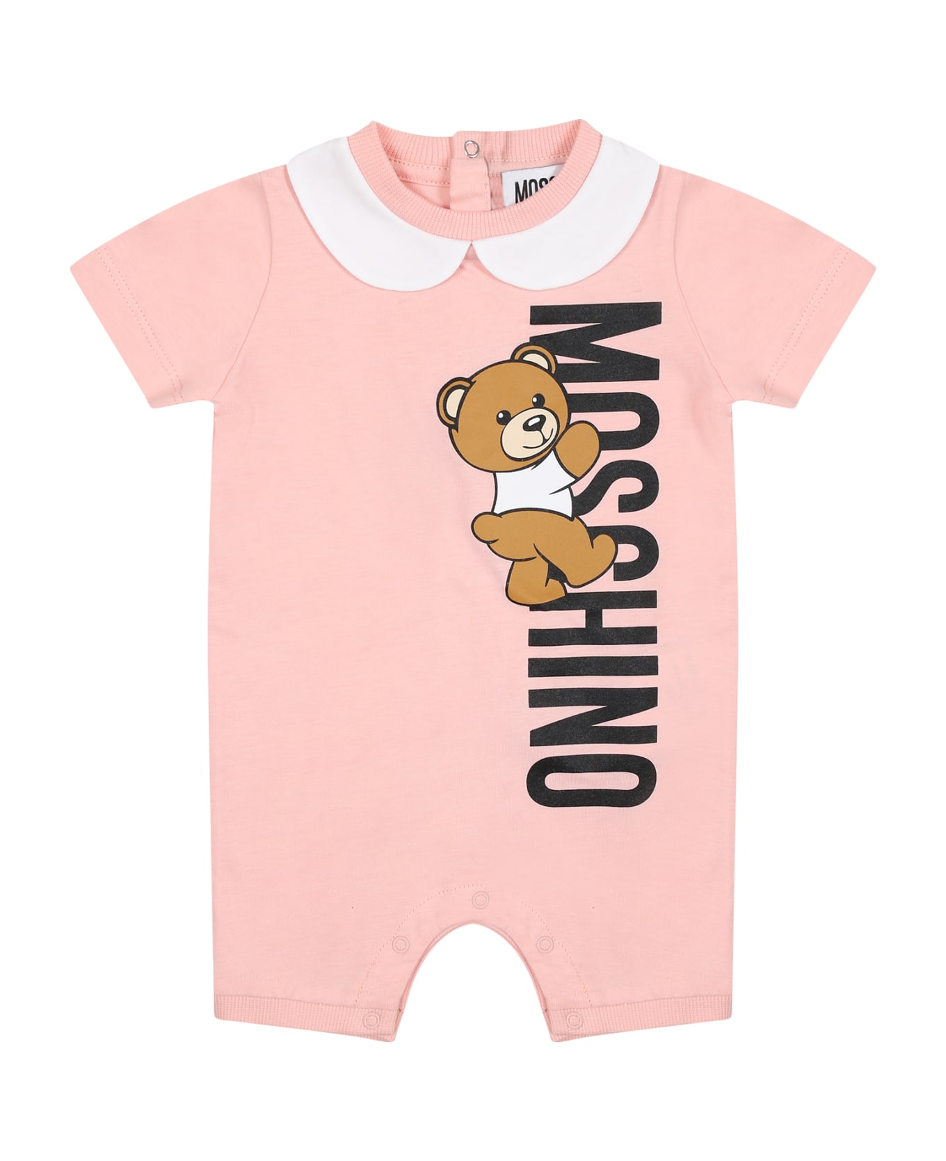 Moschino Pink Romper For Baby Girl With Teddy Bear - Pink ボディスーツ＆セットアップ