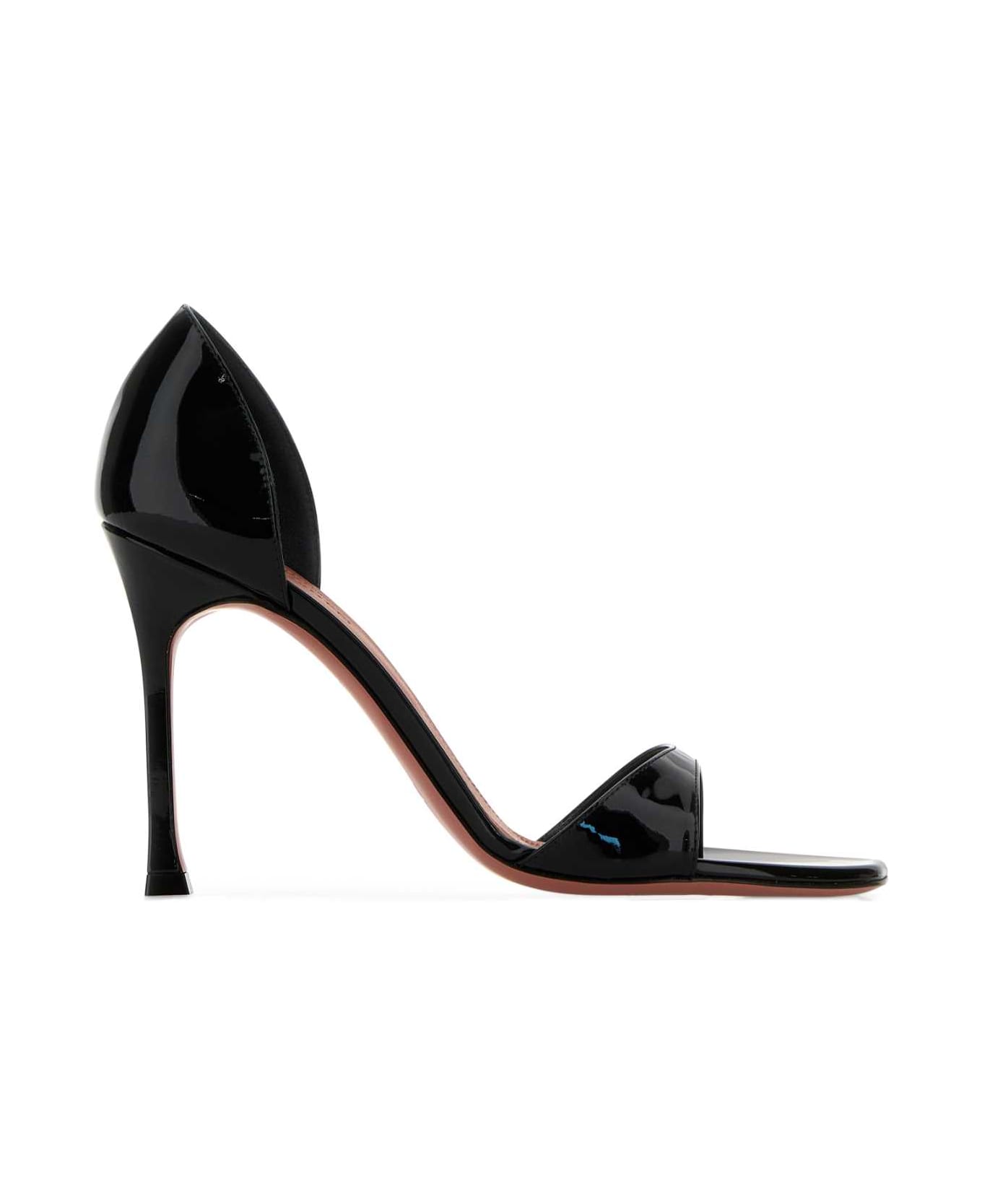 Amina Muaddi Black Leather Agnese Sandals - PATENTBLACK