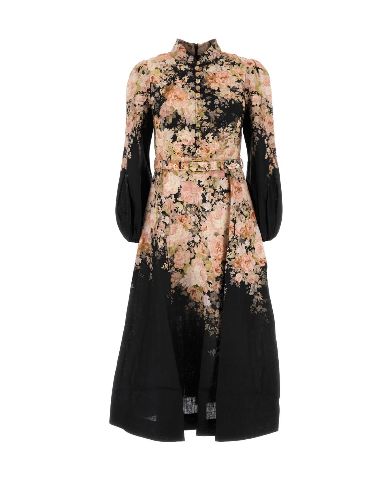 Zimmermann Printed Linen Illustration Dress - BLACKROCOCOFLORAL